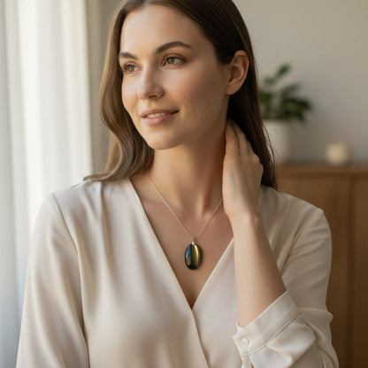Pendentif obsidienne dorée Mexique AAA - La Boite à Cailloux