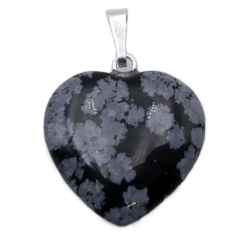 Pendentif obsidienne neige Mexique A cœur (20mm) - La Boite à Cailloux