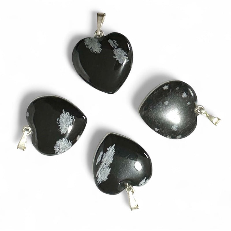 Pendentif obsidienne neige Mexique A cœur (20mm) - La Boite à Cailloux