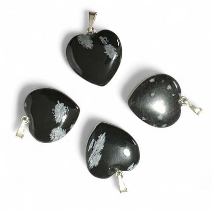 Pendentif obsidienne neige Mexique A cœur (20mm) - La Boite à Cailloux