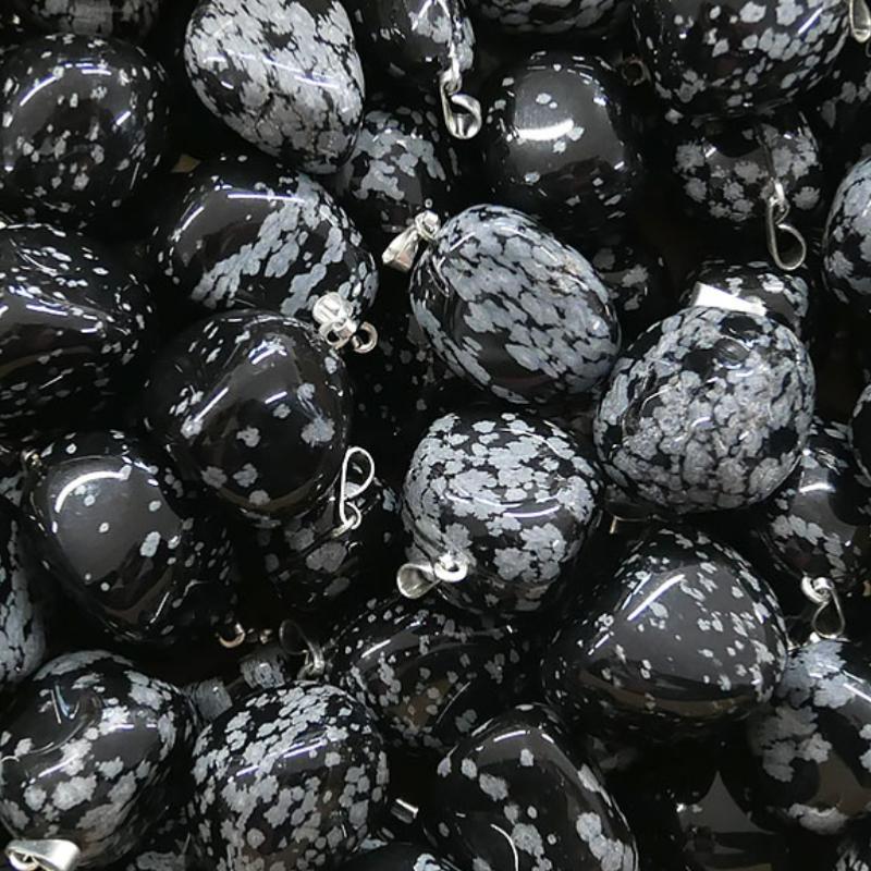 Pendentif obsidienne neige Mexique A (pierre roulée) - La Boite à Cailloux