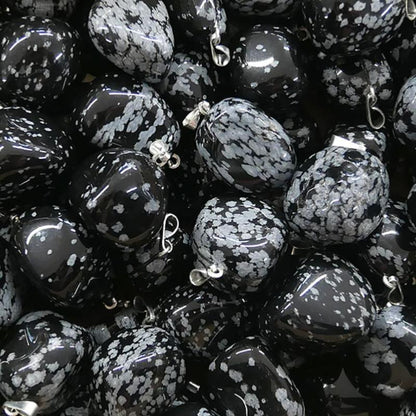 Pendentif obsidienne neige Mexique A (pierre roulée) - La Boite à Cailloux