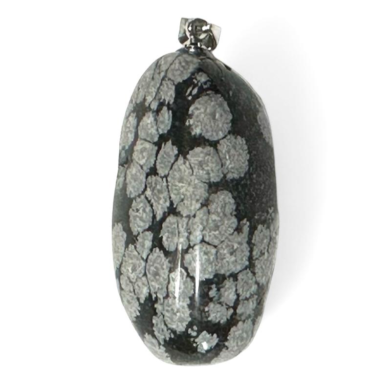 Pendentif obsidienne neige Mexique A (pierre roulée) - La Boite à Cailloux