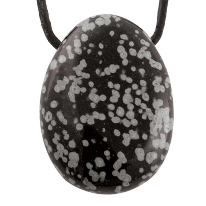 Pendentif obsidienne neige Mexique A (pierre trouée) + cordon - La Boite à Cailloux