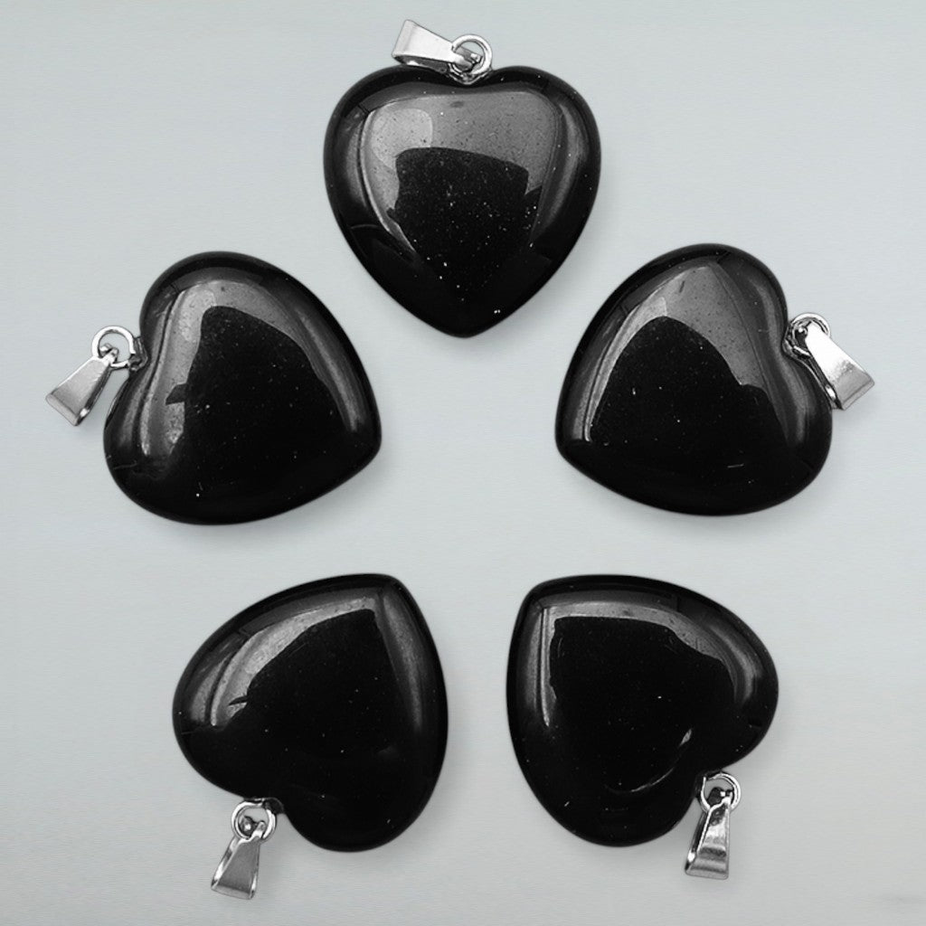 Pendentif obsidienne noire Mexique A cœur (20mm) - La Boite à Cailloux