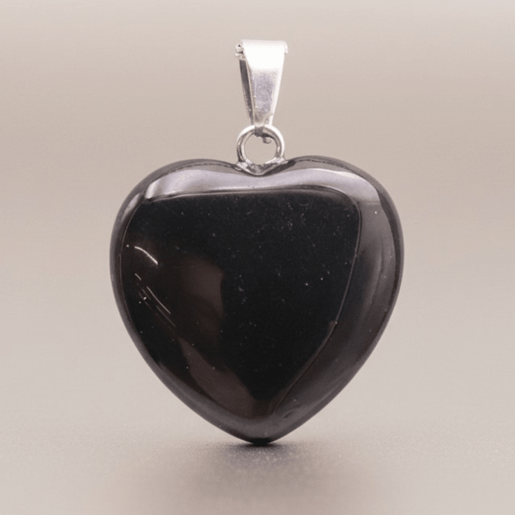 Pendentif obsidienne noire Mexique A cœur (20mm) - La Boite à Cailloux