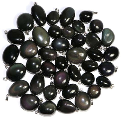 Pendentif obsidienne oeil céleste Mexique AA pierre roulée boucle argent 925 - La Boite à Cailloux