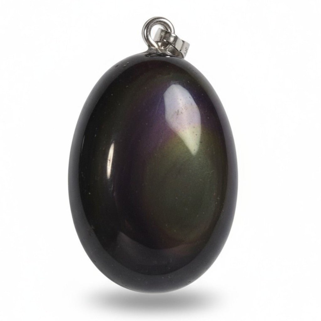 Pendentif obsidienne oeil céleste Mexique AA pierre roulée boucle argent 925 - La Boite à Cailloux