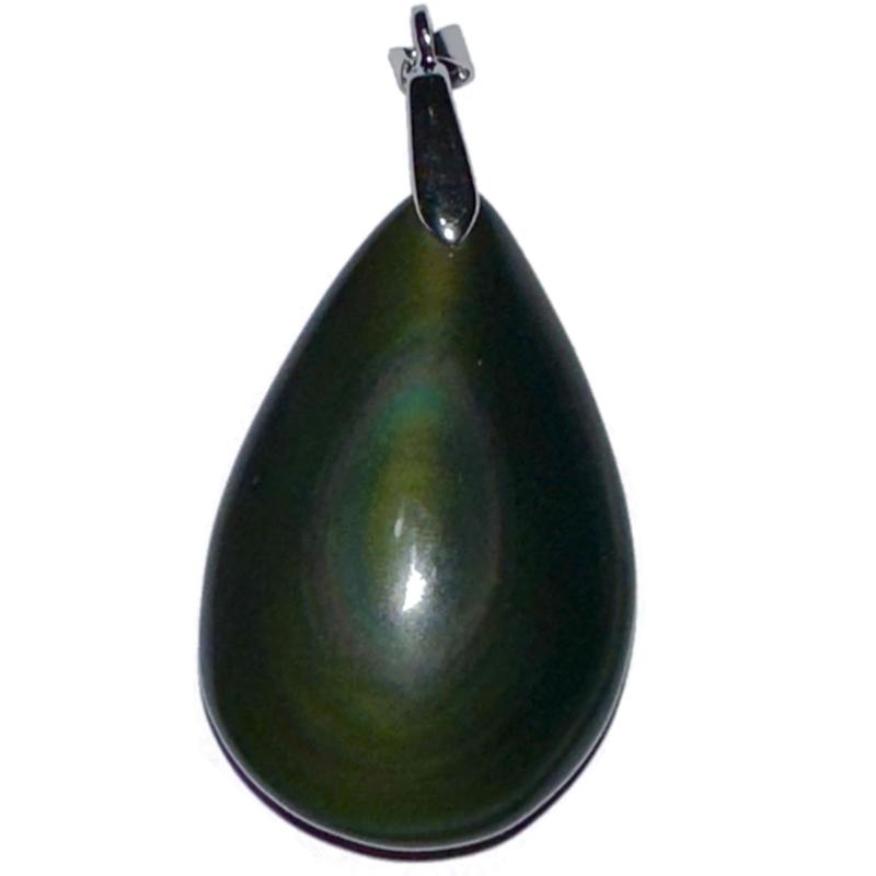 Pendentif obsidienne oeil céleste Mexique AAA (goutte) - La Boite à Cailloux