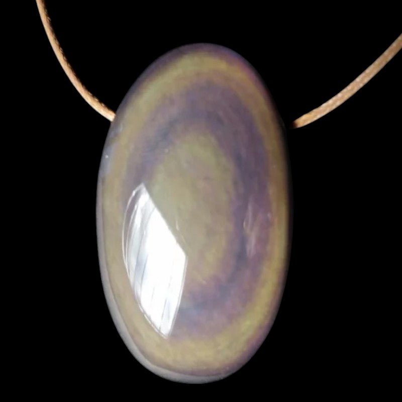 Pendentif obsidienne oeil céleste Mexique AAA pierre trouée + cordon - La Boite à Cailloux