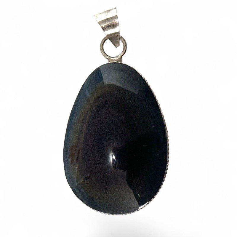 Pendentif obsidienne oeil céleste sertie Mexique AAA argent 925 - La Boite à Cailloux