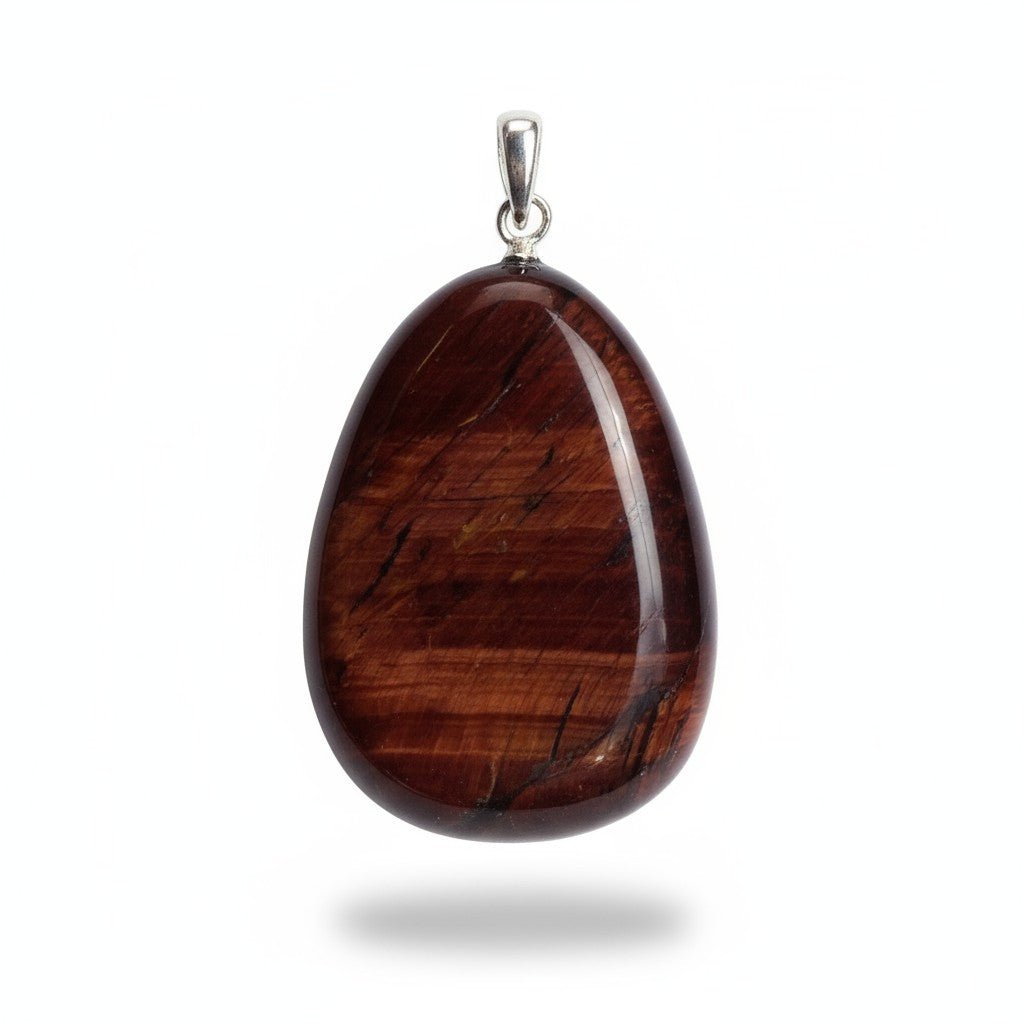 Pendentif oeil de taureau Afrique du Sud A pierre roulée boucle argent 925 - La Boite à Cailloux