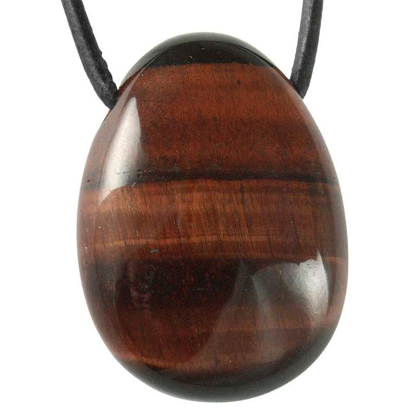 Pendentif oeil de taureau Afrique du Sud A (pierre trouée) + cordon - La Boite à Cailloux