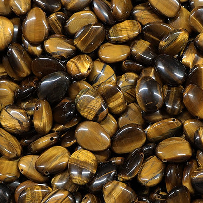 Pendentif oeil de tigre Afrique du Sud A (pierre trouée) + cordon - La Boite à Cailloux