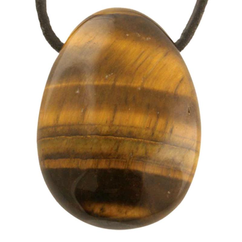 Pendentif oeil de tigre Afrique du Sud A (pierre trouée) + cordon - La Boite à Cailloux