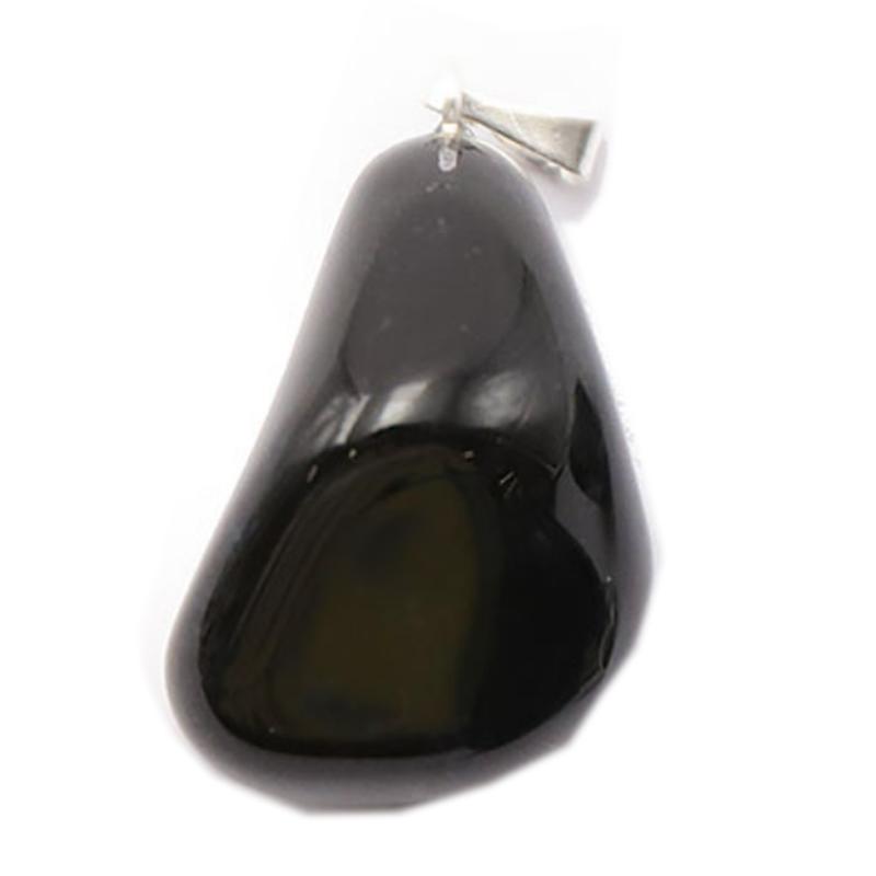 Pendentif onyx noir Brésil A (pierre roulée) - La Boite à Cailloux