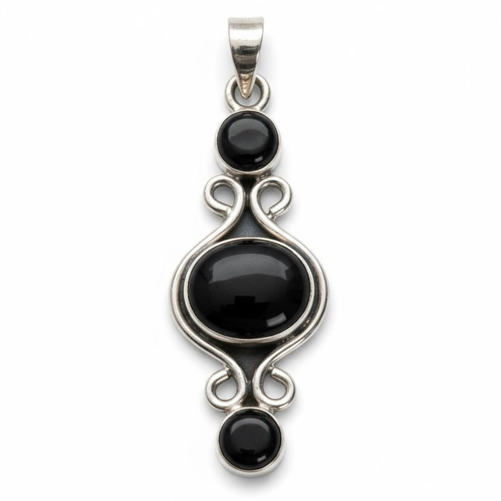 Pendentif onyx noir Brésil AA argent 925 - La Boite à Cailloux
