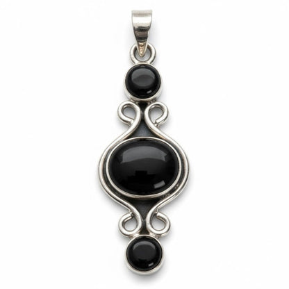 Pendentif onyx noir Brésil AA argent 925 - La Boite à Cailloux