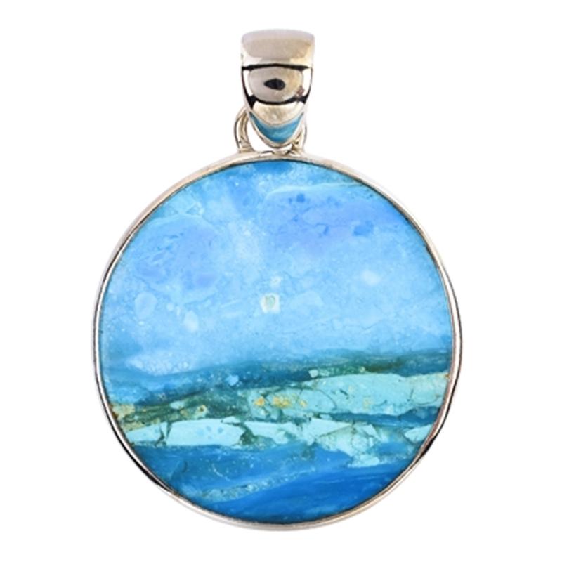 Pendentif opale Atacama Chili AAA rond argent - La Boite à Cailloux