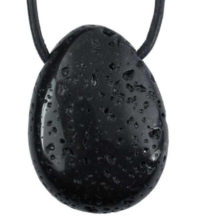 Pendentif pierre de lave Chine A (pierre trouée) + cordon - La Boite à Cailloux