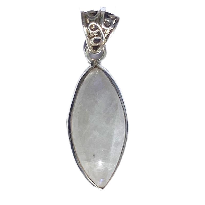 Pendentif pierre de lune arc en ciel (péristérite) Inde A argent 925 - La Boite à Cailloux
