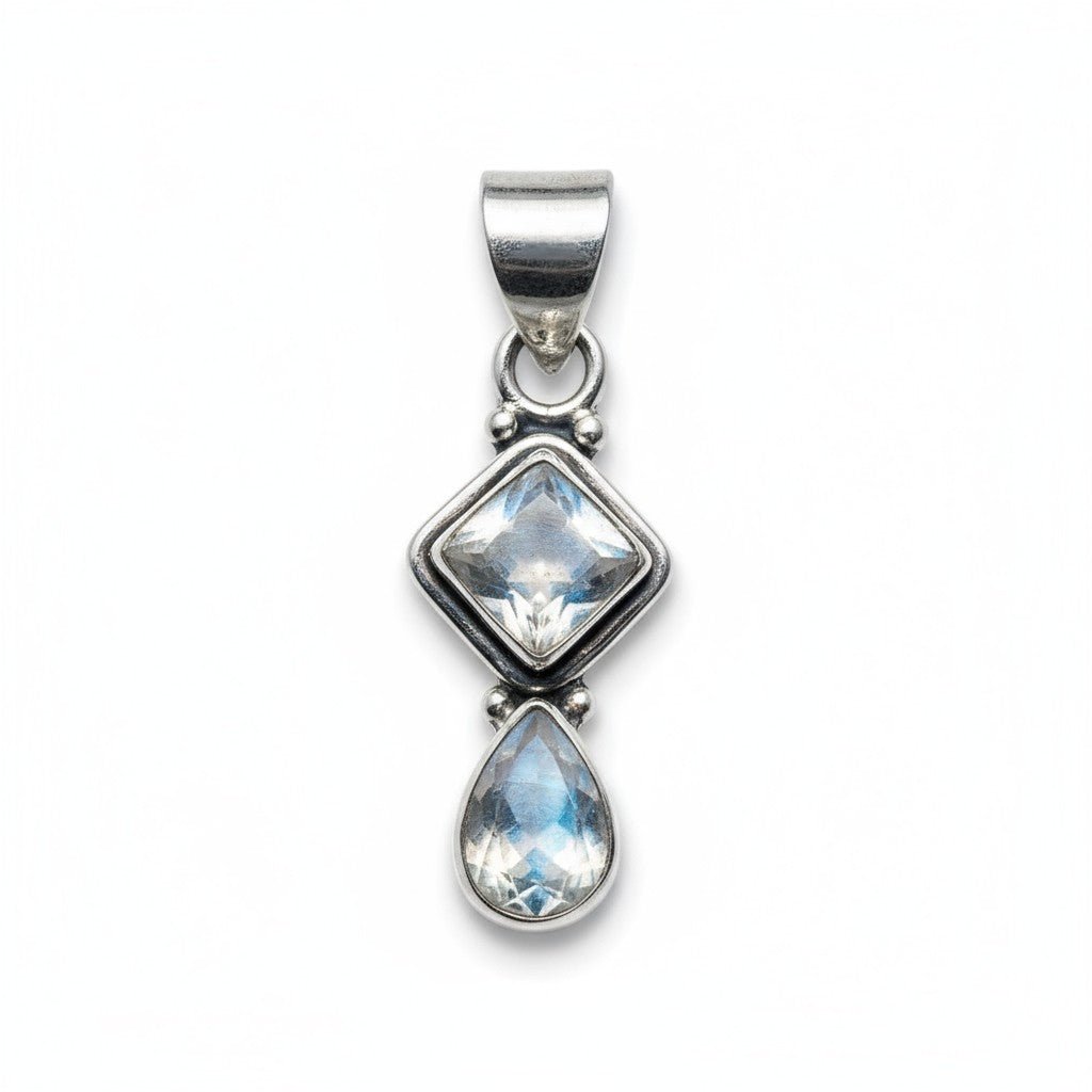 Pendentif pierre de lune arc en ciel (péristérite) Inde AA argent 925 - La Boite à Cailloux