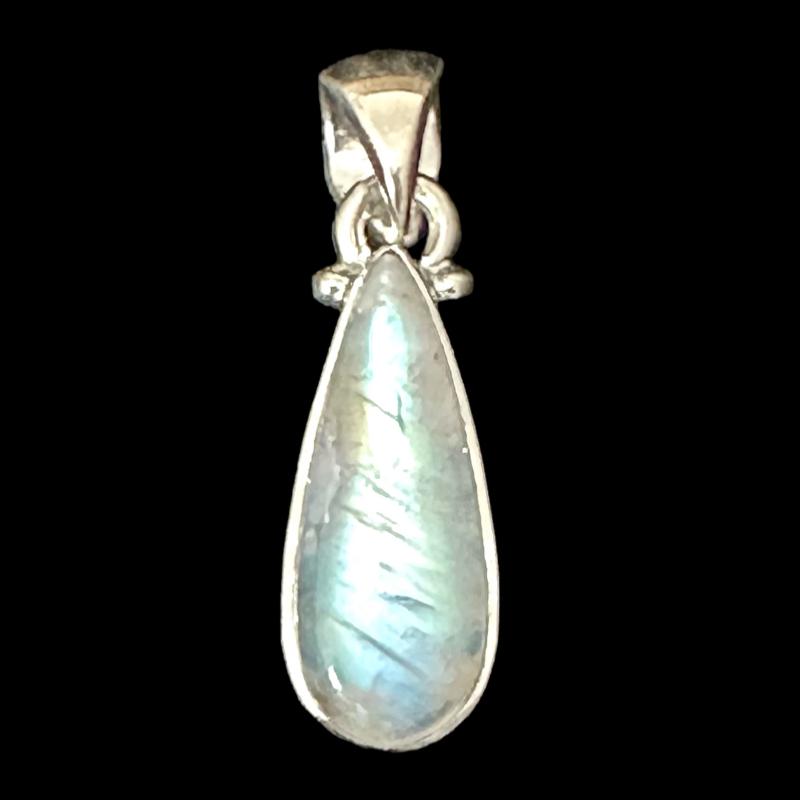 Pendentif pierre de lune arc en ciel (péristérite) Inde AA+ argent 925 - La Boite à Cailloux
