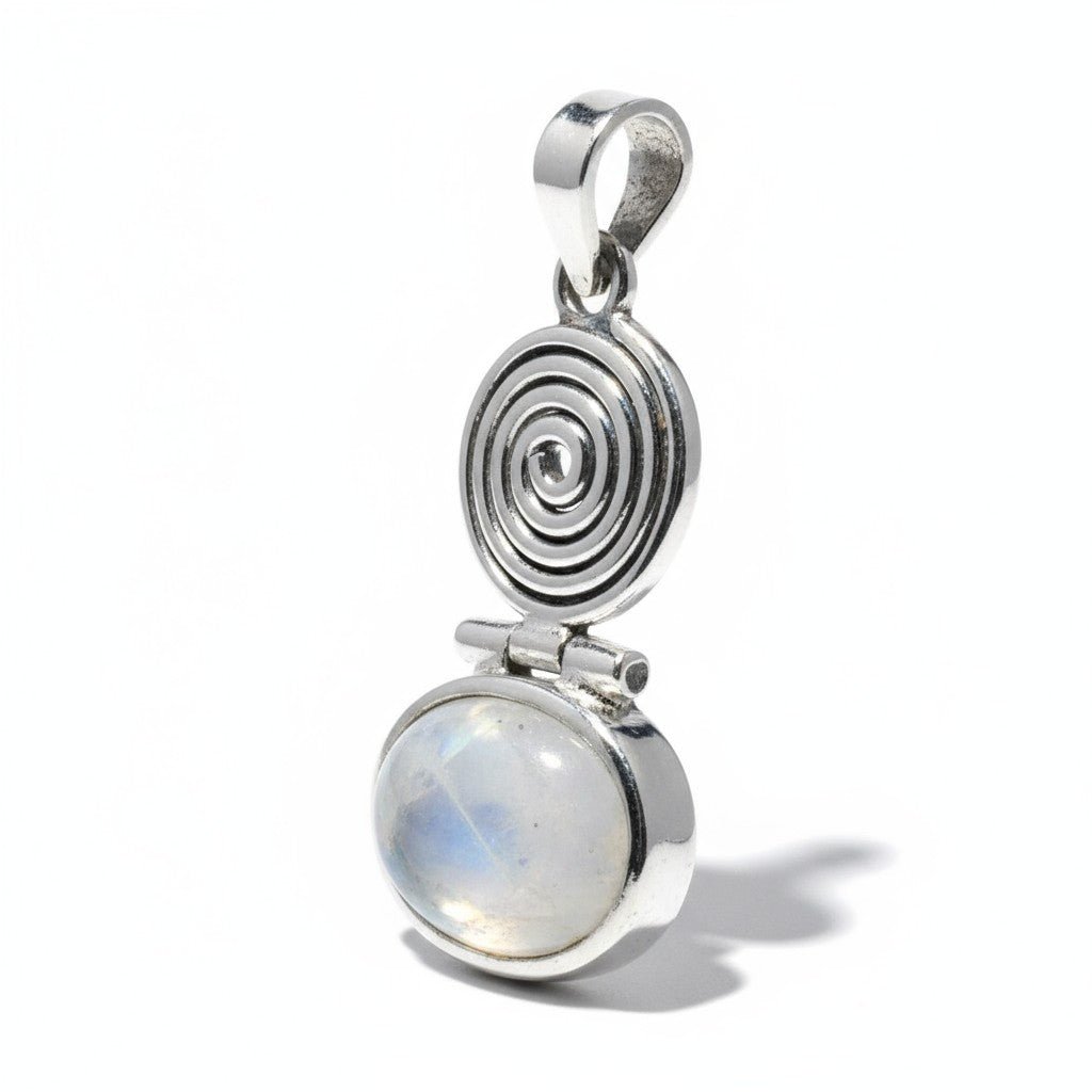 Pendentif pierre de lune arc en ciel (péristérite) Inde AA argent 925 - La Boite à Cailloux
