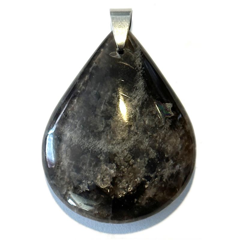 Pendentif pierre de lune noire Inde AA goutte 35 - 45mm - La Boite à Cailloux