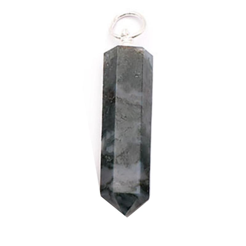 Pendentif pointe agate mousse Brésil A acier inoxydable - La Boite à Cailloux