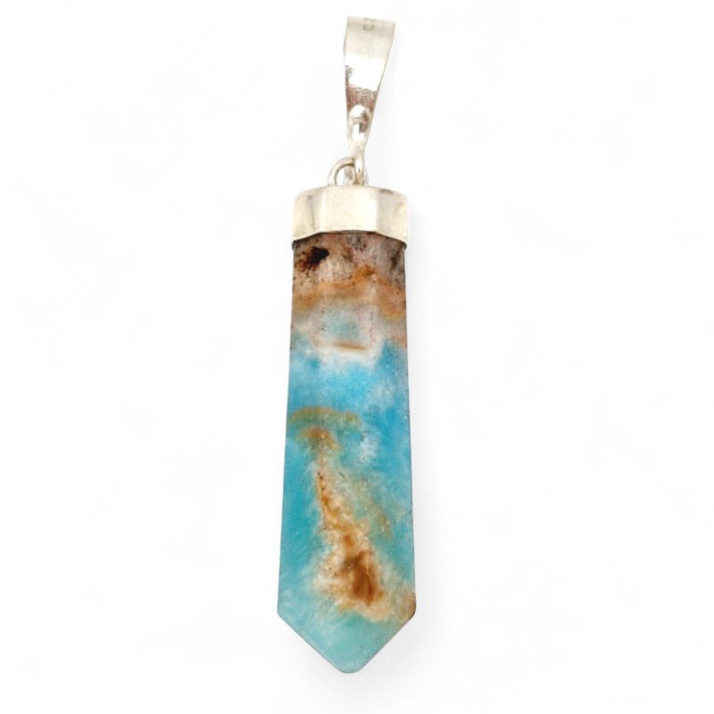 Pendentif pointe aragonite bleue Afghanistan A+ argent 925 - La Boite à Cailloux