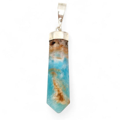 Pendentif pointe aragonite bleue Afghanistan A+ argent 925 - La Boite à Cailloux