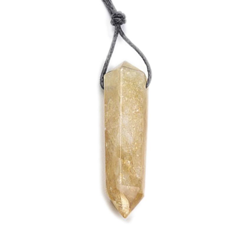 Pendentif pointe biterminée citrine chauffée Brésil A + cordon (pierre trouée) - La Boite à Cailloux