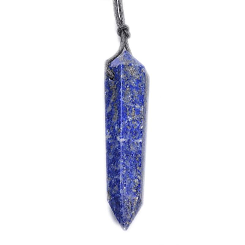 Pendentif pointe biterminée Lapis Lazuli Afghanistan AB + cordon (pierre trouée) - La Boite à Cailloux