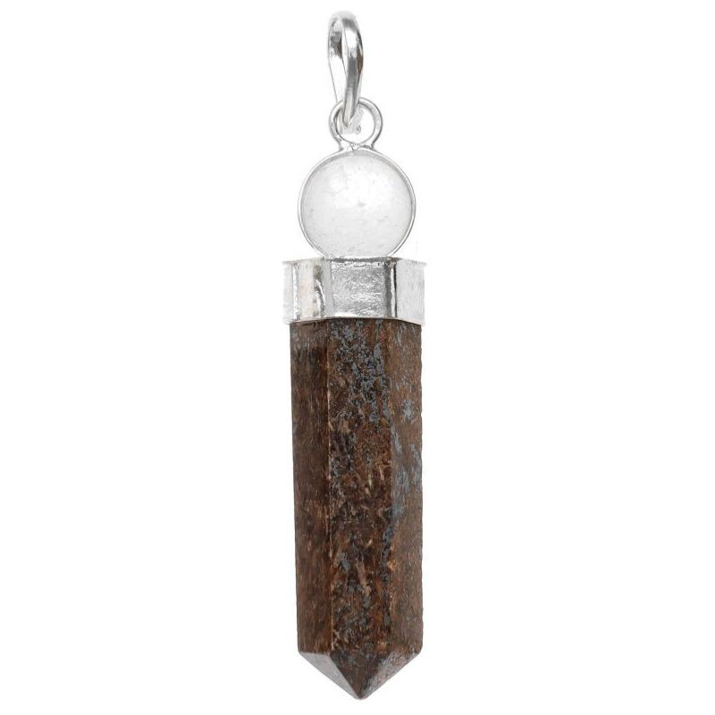 Pendentif pointe bronzite sphère cristal de roche plaqué argent - La Boite à Cailloux