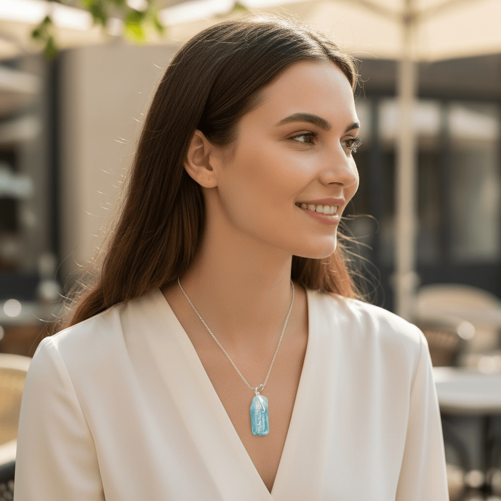 Pendentif pointe cristal aqua aura 30 - 45mm (pierre brute) - La Boite à Cailloux