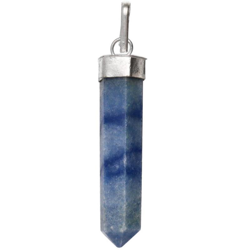 Pendentif pointe quartz bleu ou aventurine bleue Brésil A plaqué argent - La Boite à Cailloux