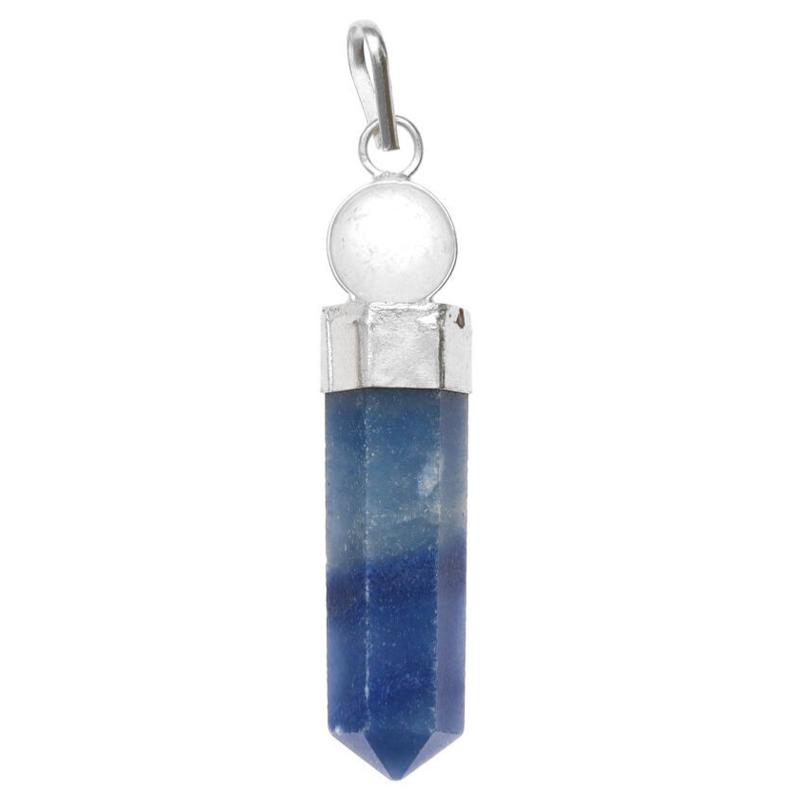 Pendentif pointe quartz bleu ou aventurine bleue sphère cristal de roche plaqué argent - La Boite à Cailloux