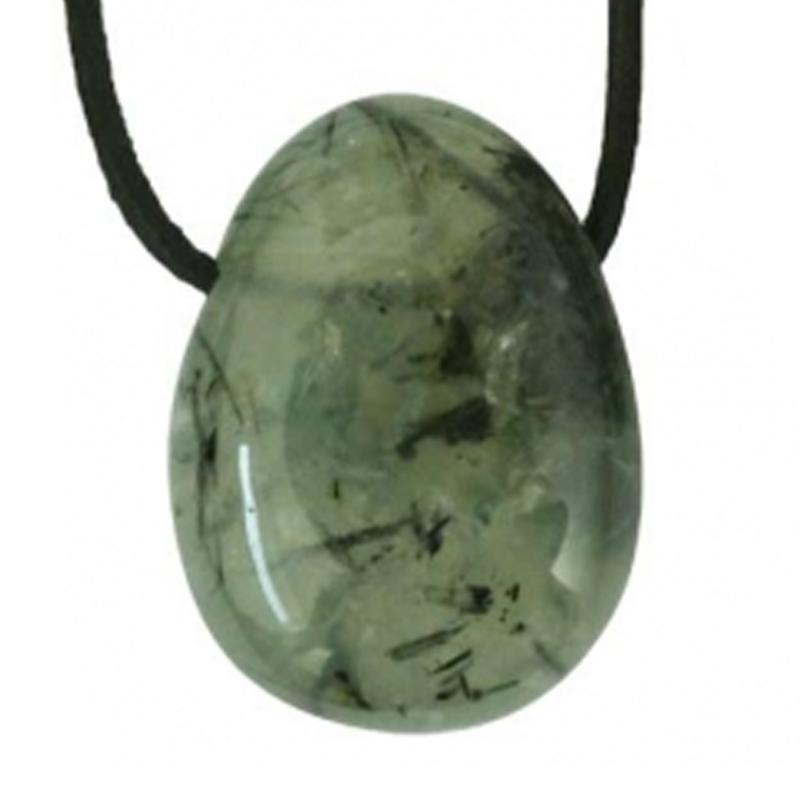 Pendentif préhnite Mali A (pierre trouée) + cordon - La Boite à Cailloux