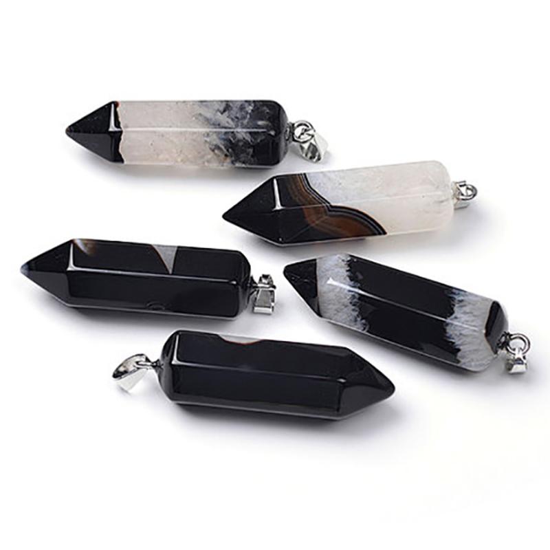 Pendentif prisme agate cristal Brésil A acier inoxydable - La Boite à Cailloux
