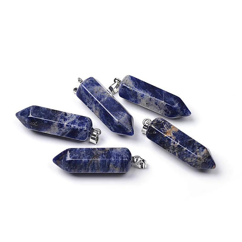 Pendentif prisme sodalite Brésil A acier inoxydable - La Boite à Cailloux