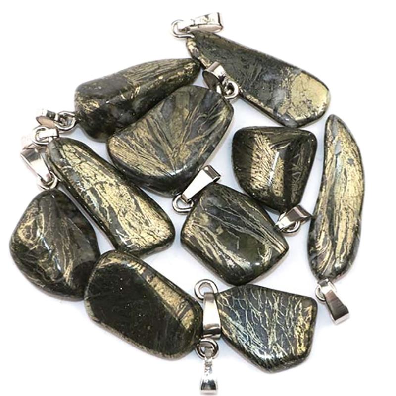 Pendentif pyrite plume Allemagne A boucle argent 925 - La Boite à Cailloux