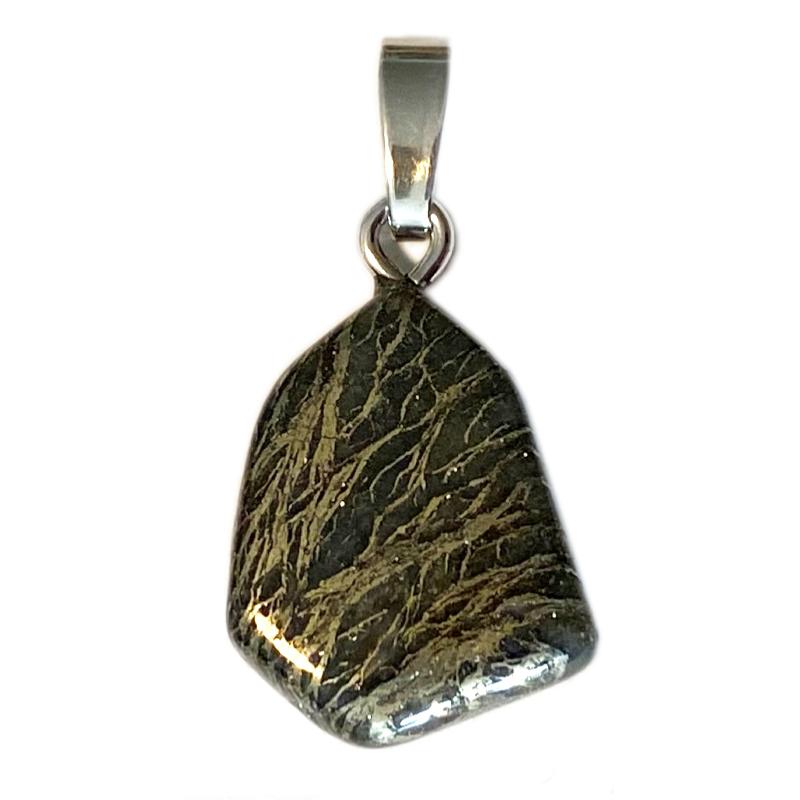 Pendentif pyrite plume Allemagne A boucle argent 925 - La Boite à Cailloux