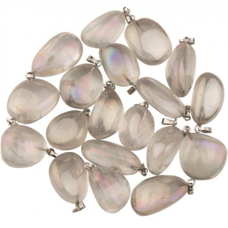 Pendentif quartz angel aura Brésil A pierre roulée boucle argent 925 - La Boite à Cailloux