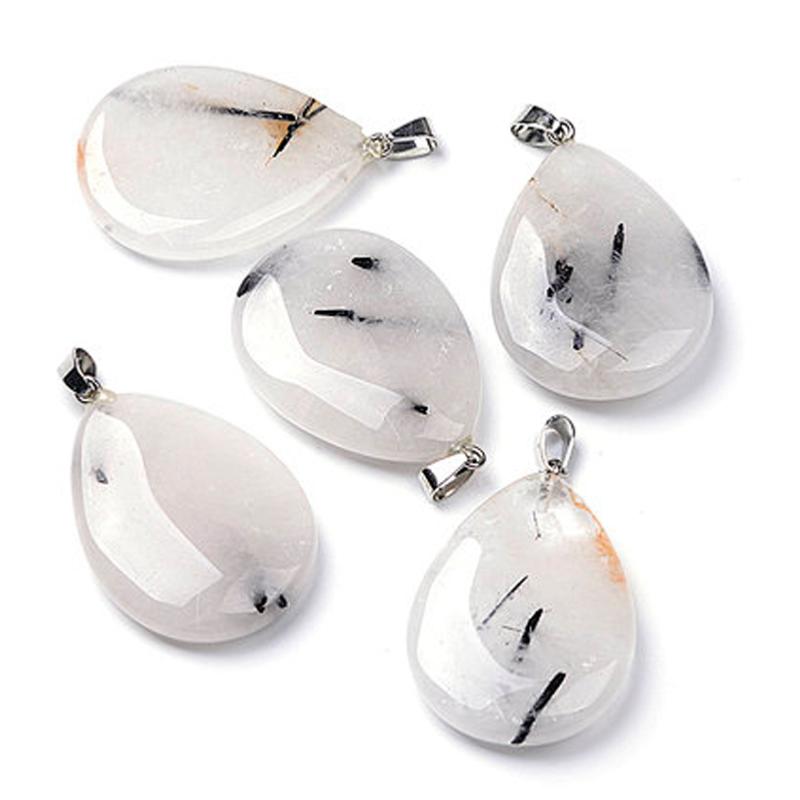 Pendentif quartz inclusion tourmaline Brésil A goutte acier inoxydable - La Boite à Cailloux
