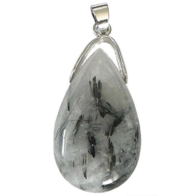 Pendentif quartz inclusions de tourmaline goutte Brésil AA (pierre trouée) + cordon