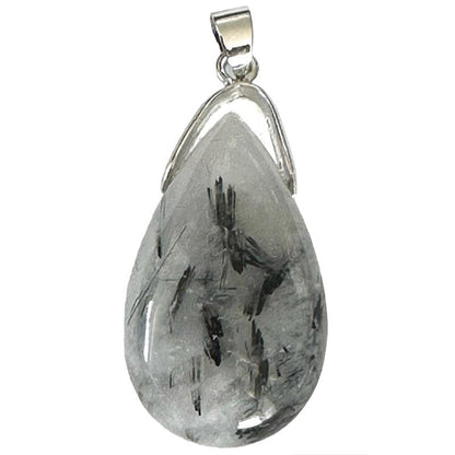 Pendentif quartz inclusions de tourmaline goutte Brésil AA (pierre trouée) + cordon - La Boite à Cailloux