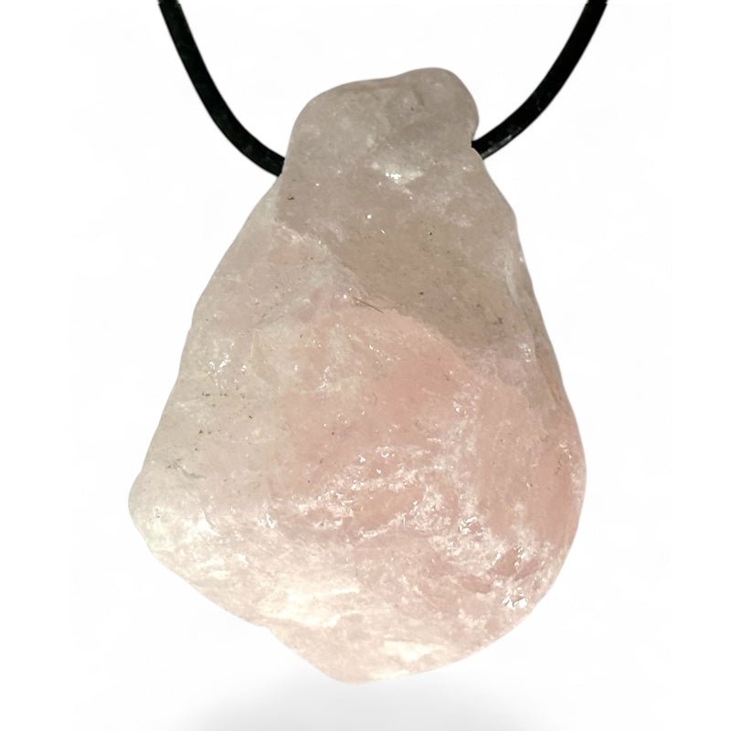 Pendentif quartz rose Brésil A (pierre brute) + cordon - La Boite à Cailloux