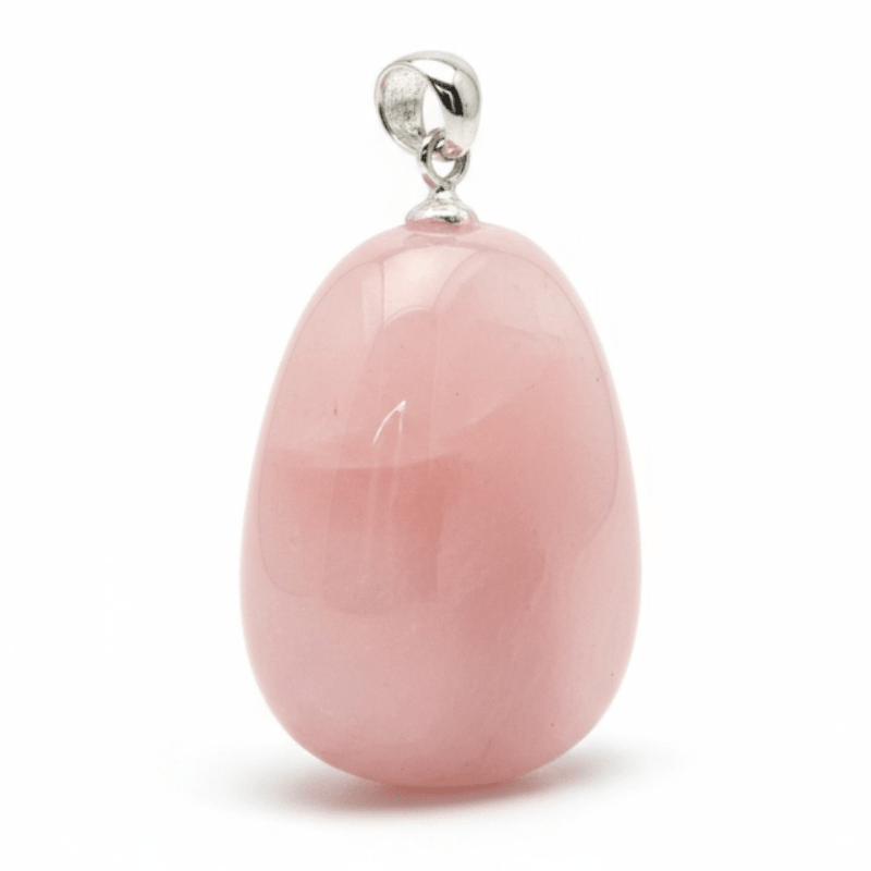 Pendentif quartz rose Brésil A pierre roulée boucle argent 925 - La Boite à Cailloux