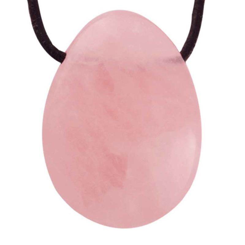 Pendentif quartz rose Brésil A (pierre trouée) + cordon - La Boite à Cailloux